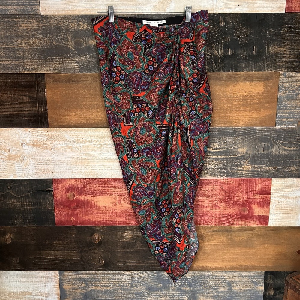 Veronica Beard Ari Skirt Floral Paisley Side Cinch Tie Silk Blend Midi Size 12